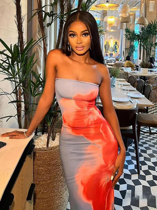 Chic Floral Strapless Midi Split Backless Dress Color / S floraldress-250126