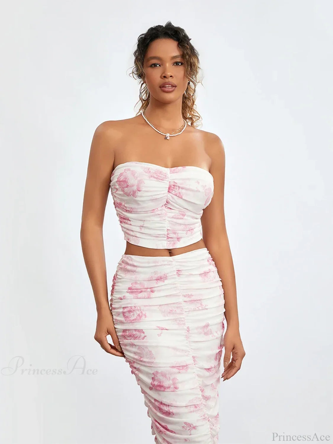 Chic Off-Shoulder Tube Top Wrap Long Floral Skirt Set floraldress-250126