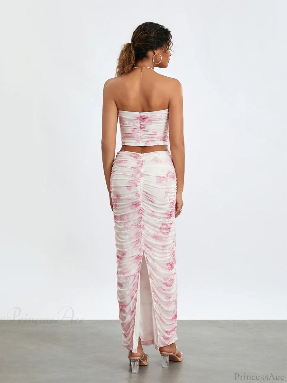 Chic Off-Shoulder Tube Top Wrap Long Floral Skirt Set floraldress-250126