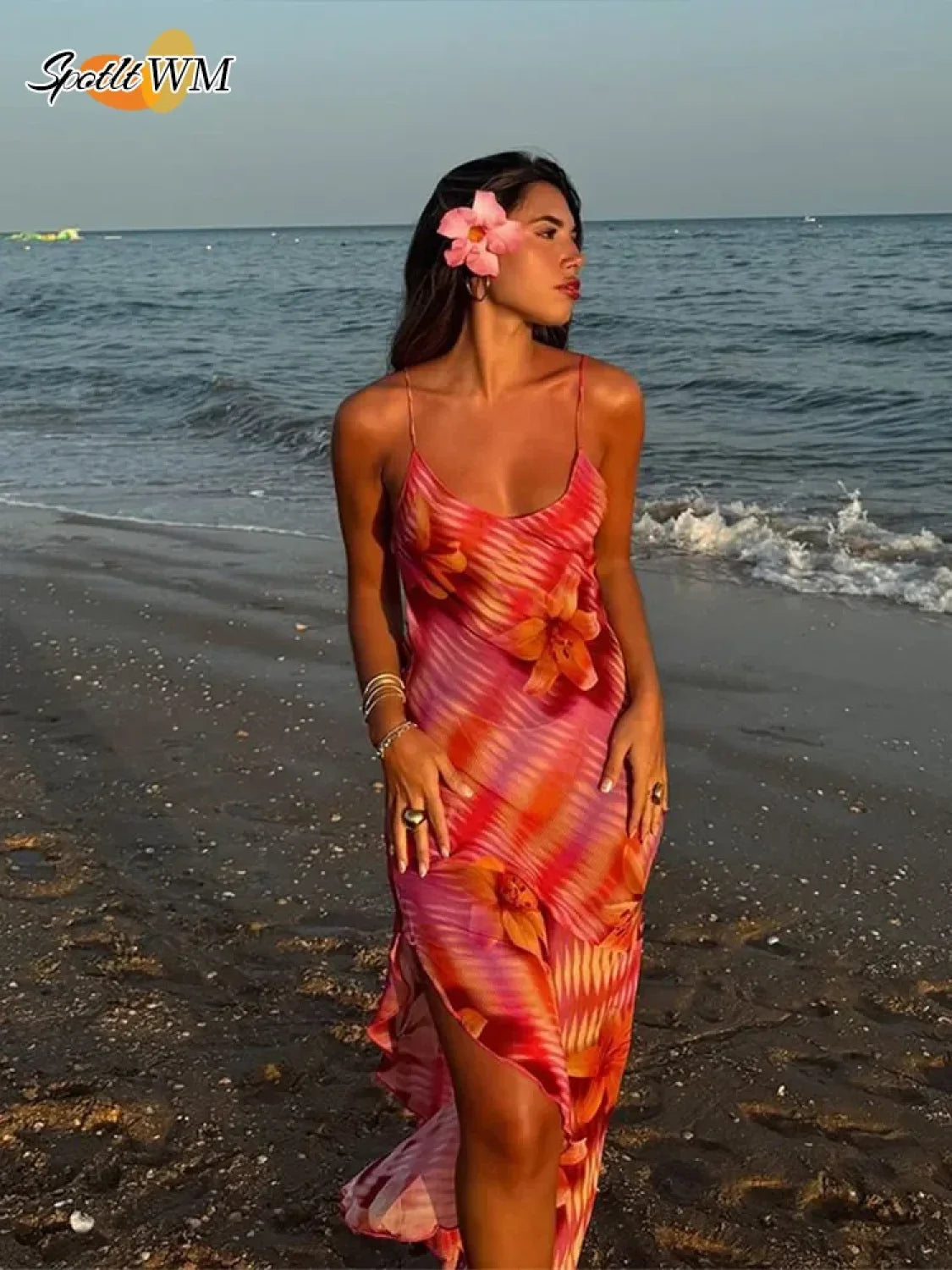 Chic V-neck Beach Ruffles Backless Floral Dress floraldress-250126