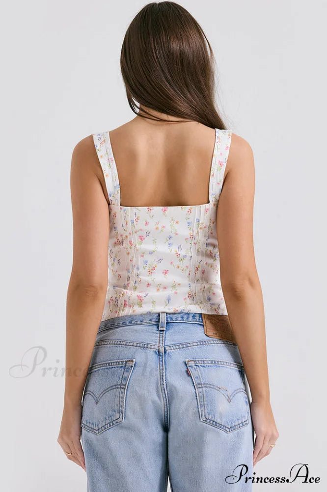 Chicca White Stylish Posy Print Top