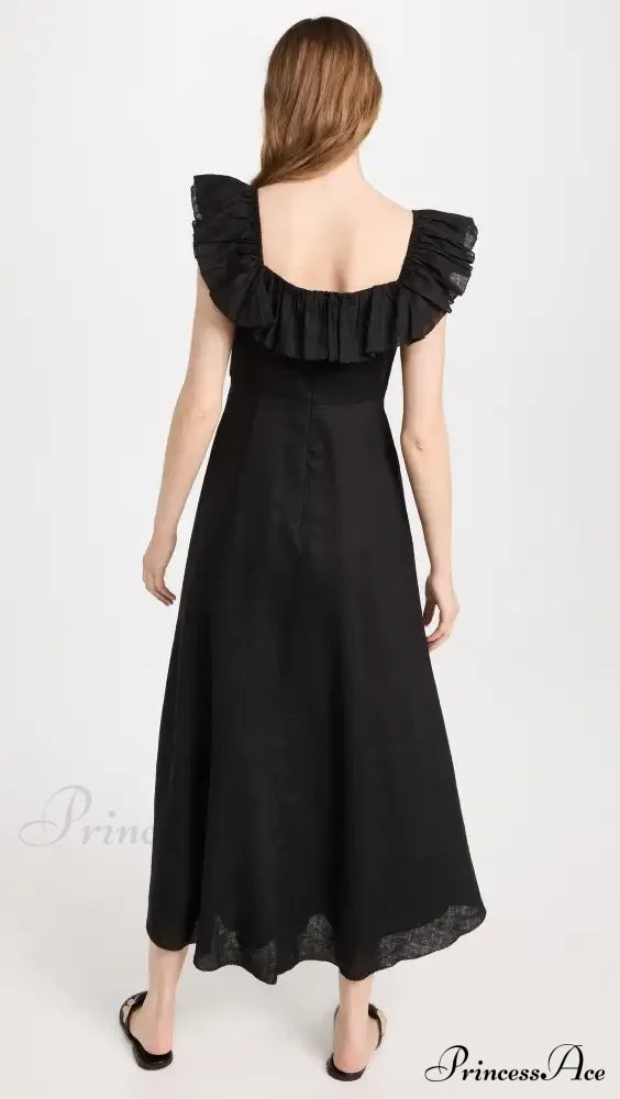 Cira Ruffle Stylish Neck Long Dress 30 Days / 0 Xs Black