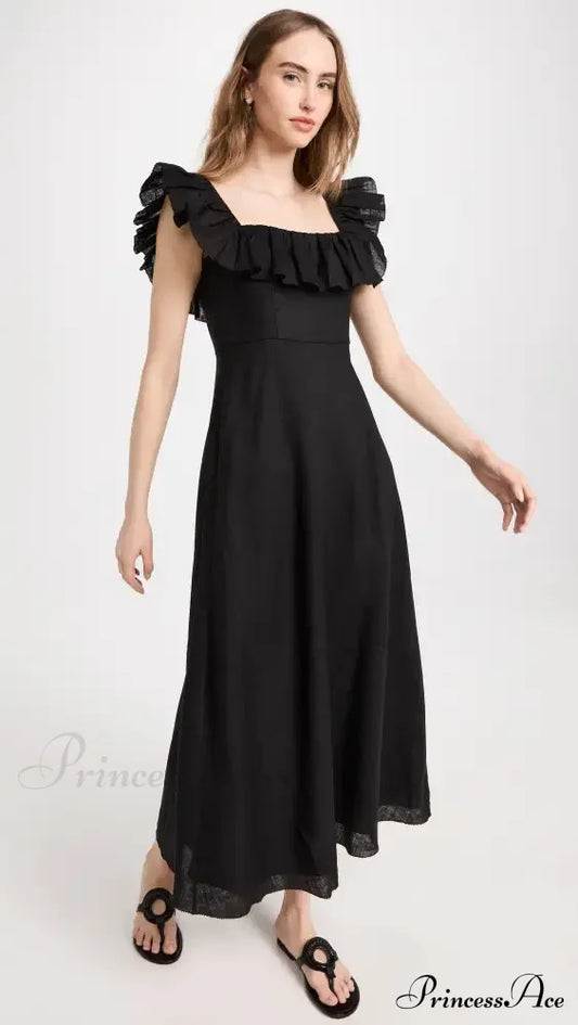 Cira Ruffle Stylish Neck Long Dress 8 Days / 0 Xs Black