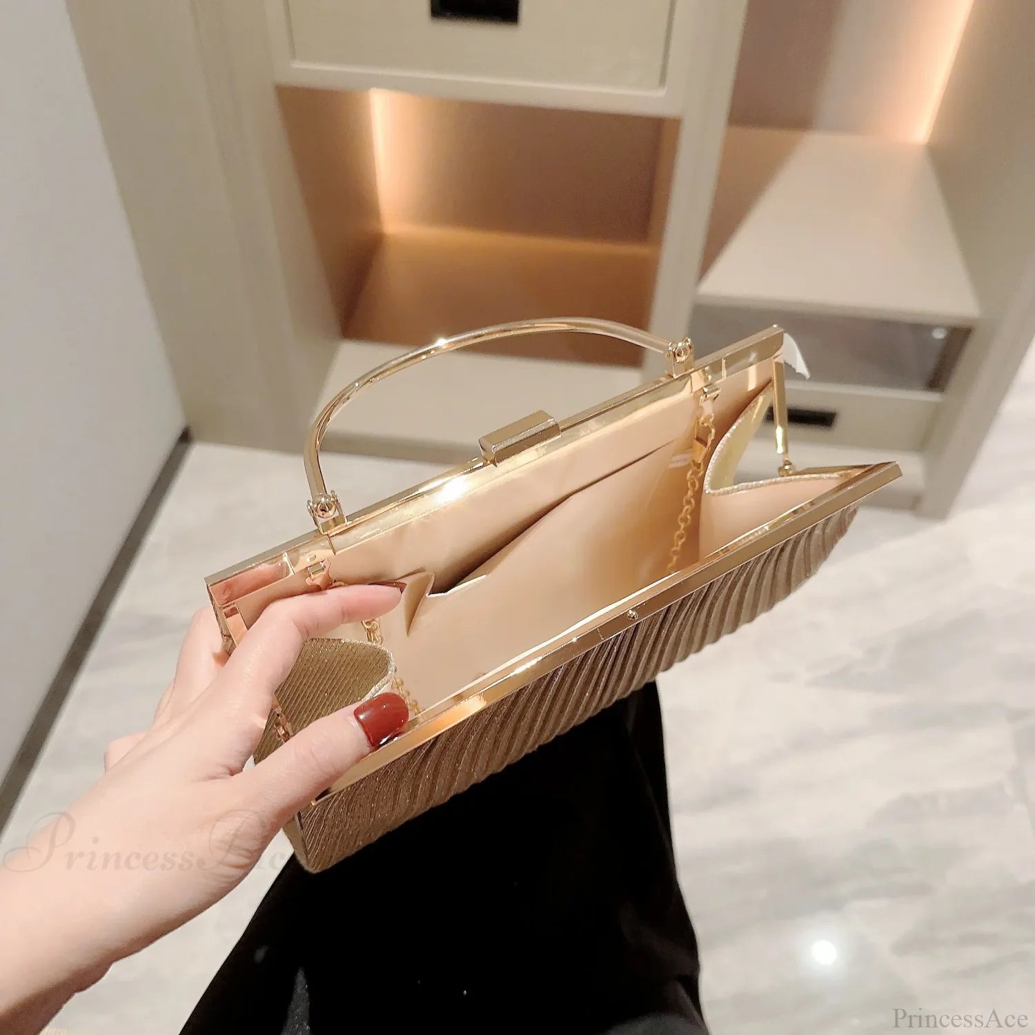 Classic Pleated Sparkling Evening Handbag handbag-250126