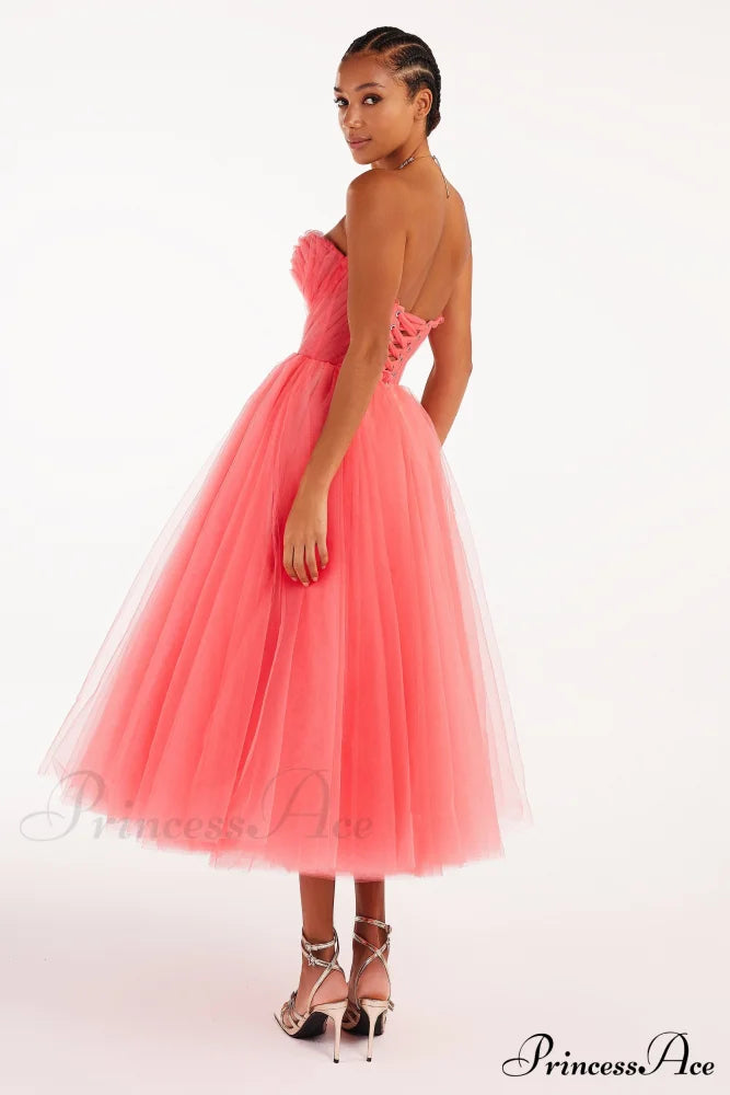 Coral Tender Stylish Midi Tulle Dress