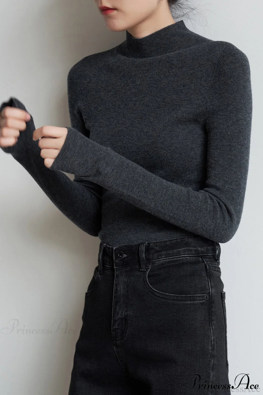 CorpCore Seamless Mock Neck Wool Knit Top Grey / One Size