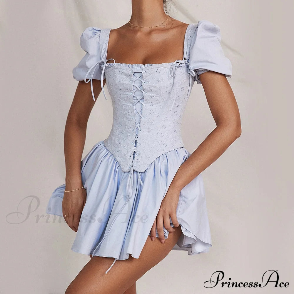 Countryside Summer Puff Charming Sleeve Corset Mini Dress