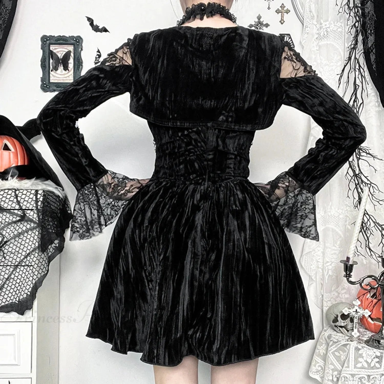 Crimson Lace Velvet Petite Dress