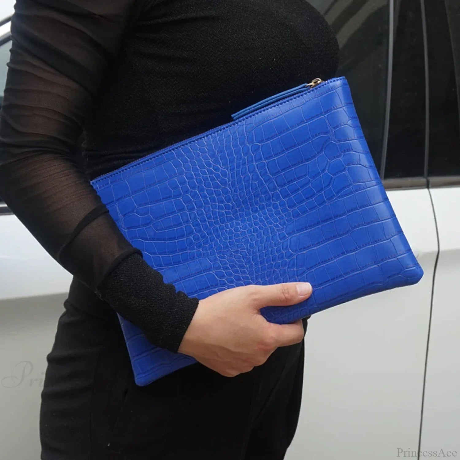 Crocodile Pattern Large Evening Wristlet Blue wristlet-250126