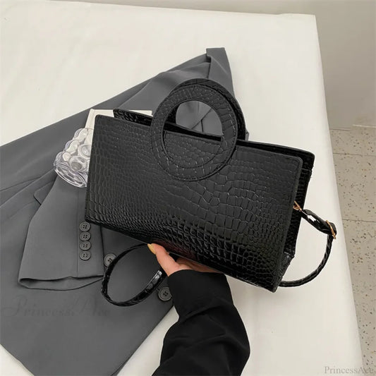 Crocodile Pattern PU Leather Crossbody Handbag Black handbag-250126