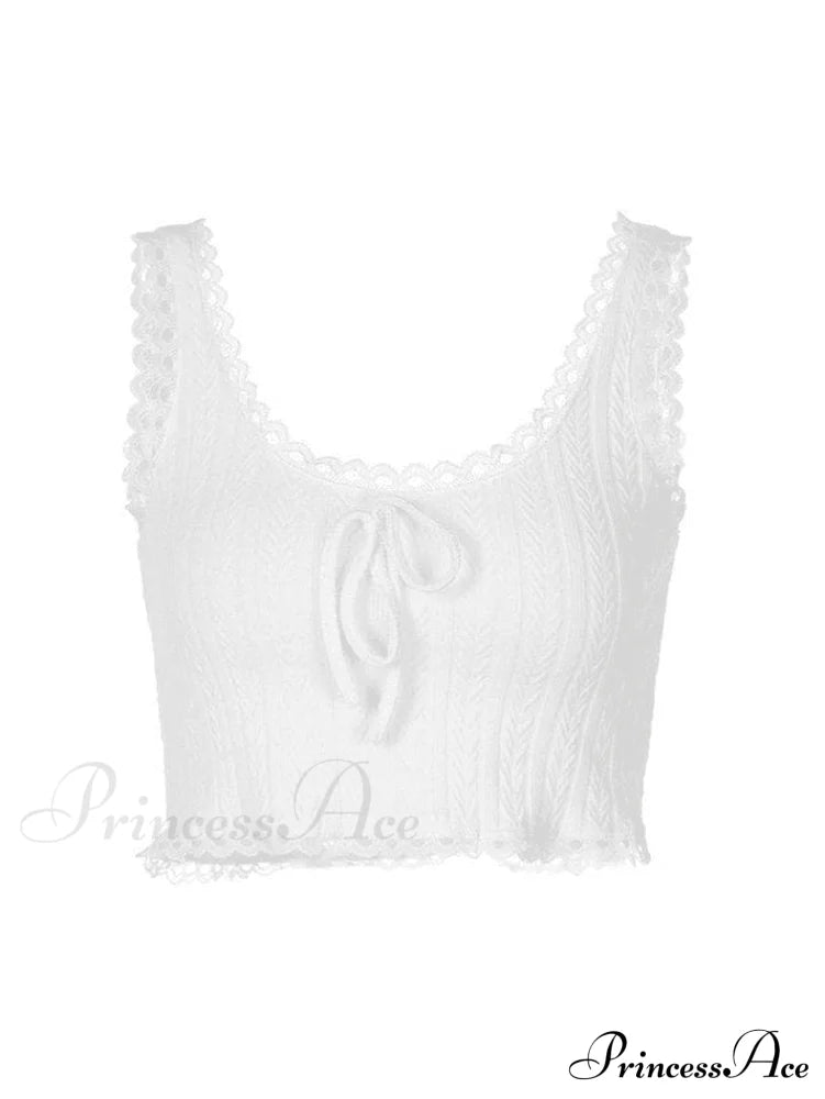 Cropped Lace Trim Trendy Rib Cami Top Tops&Tees