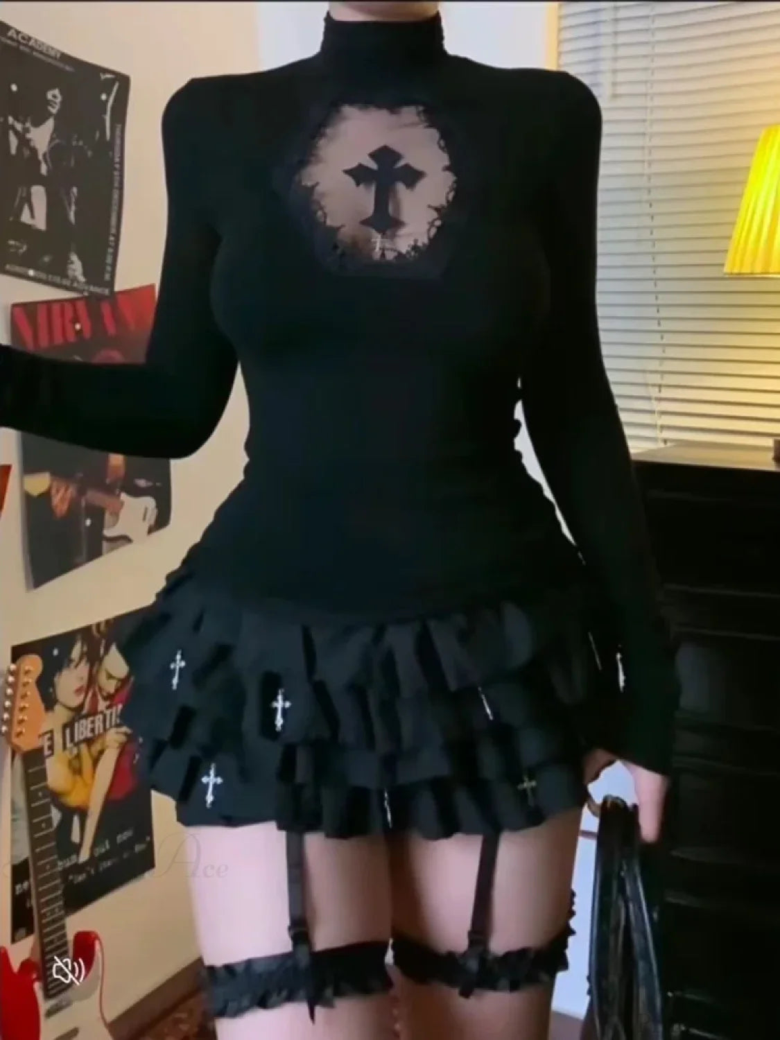 Cross Turtleneck Knit Top Black / S