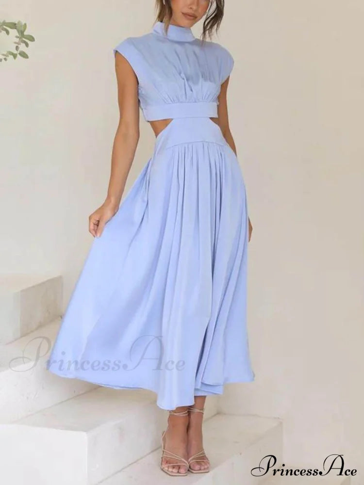 Cutout Waist Pocketed Charming Vacation Midi Dress Dresses