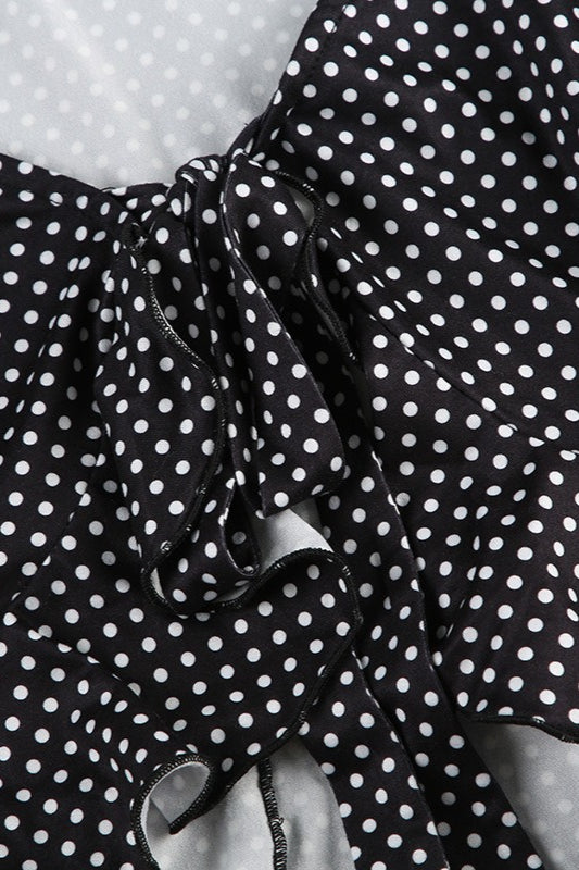Polka Dot Tie Front Ruffled Crop Top