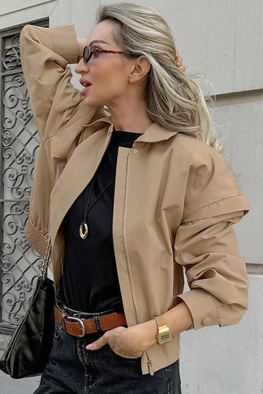 Khaki Biker Loose Fit Coat