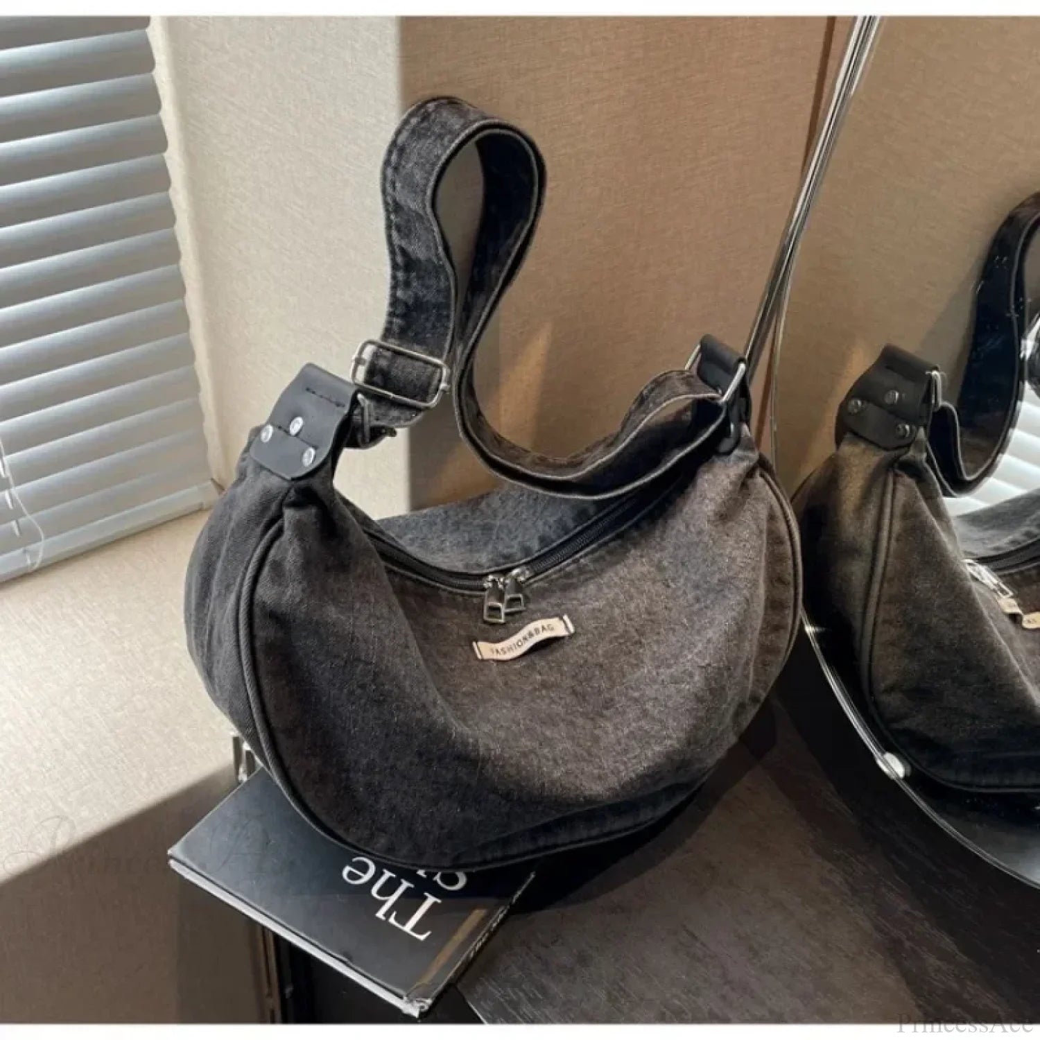 Denim Adjustable Strap Crossbody Shoulder Bag Black / 32X10X19CM shoulder-250126