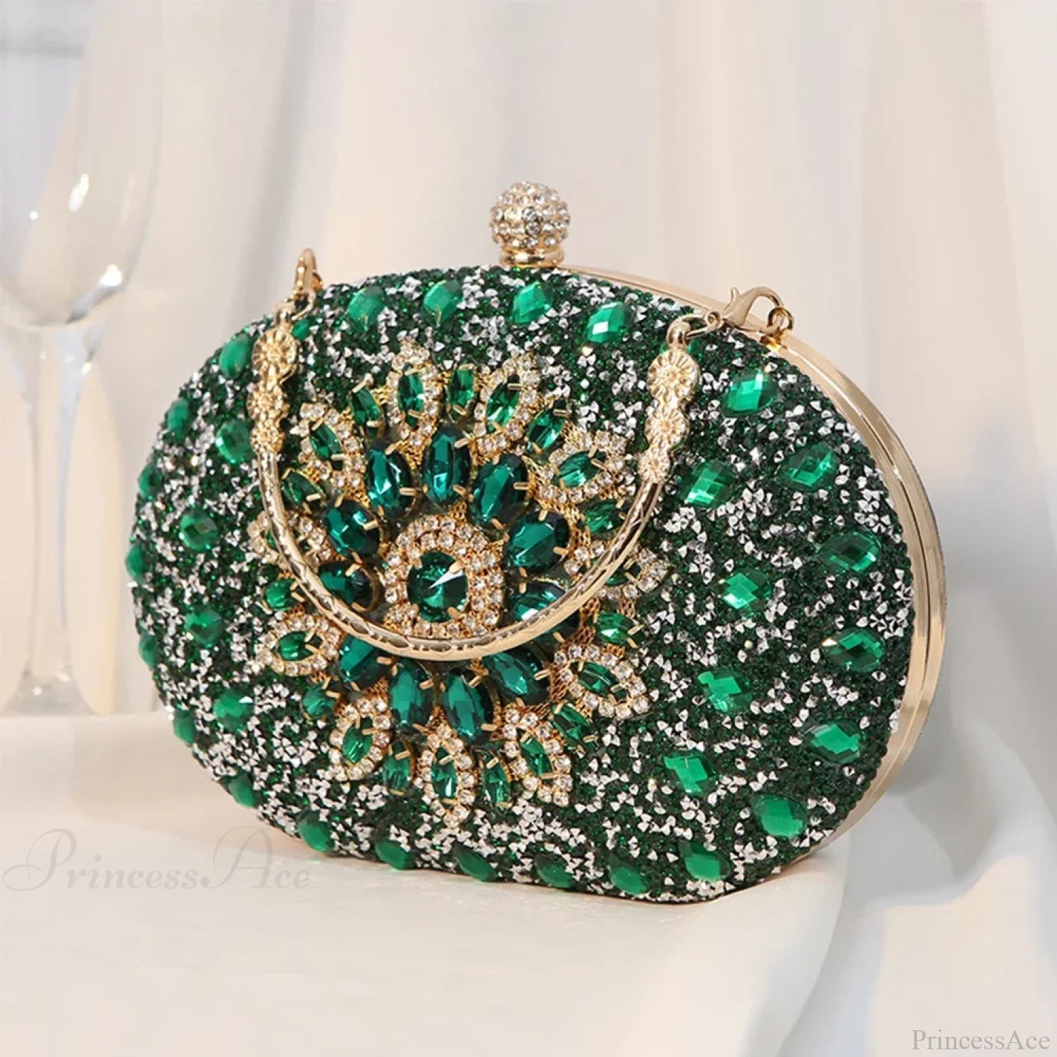 Diamond Luxury Crystal Clutch Evening Wedding Party Purse Green clutchbag-250126