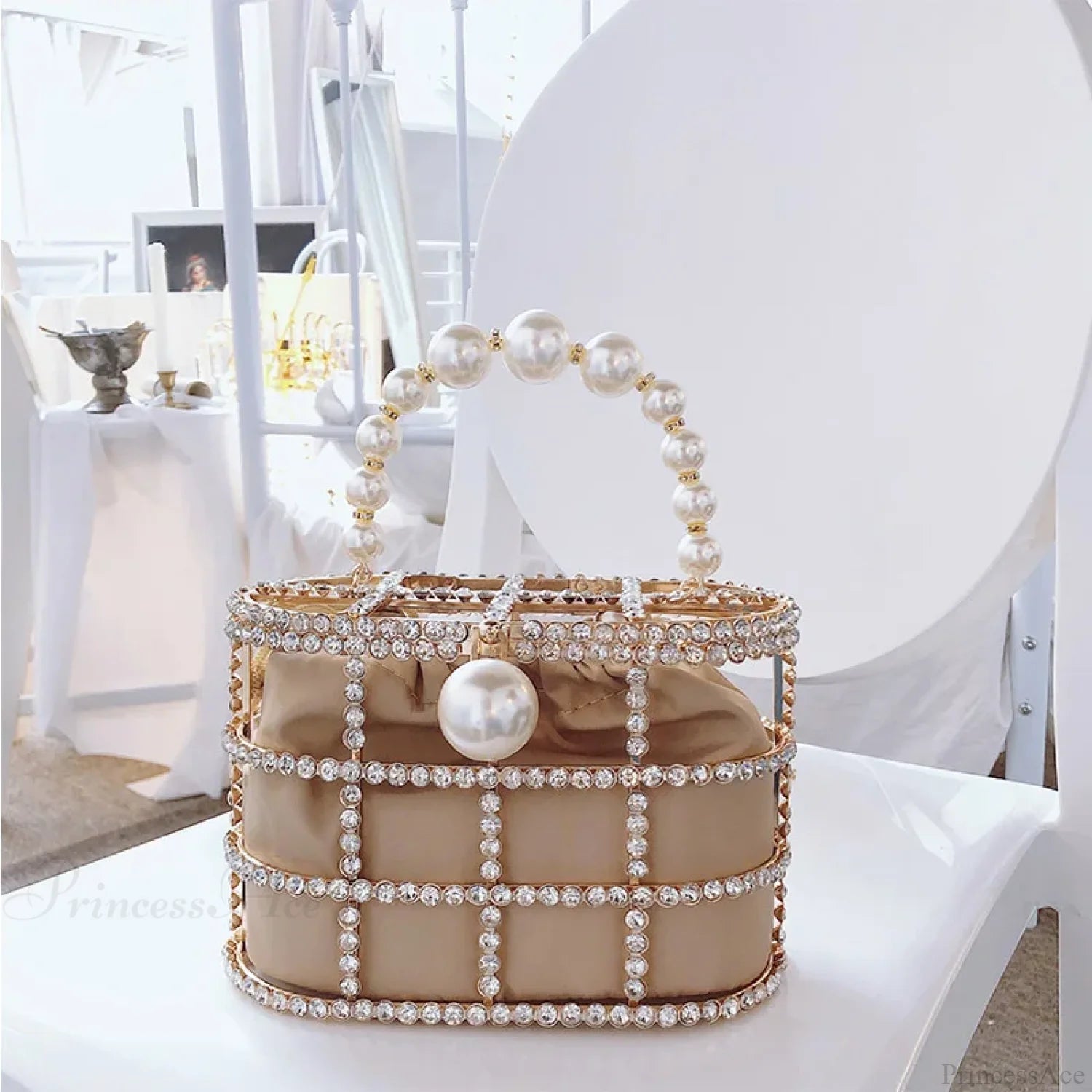 Diamonds Basket Clutch Luxury Pearl Beaded Wedding Party Evening Bag clutchbag-250126