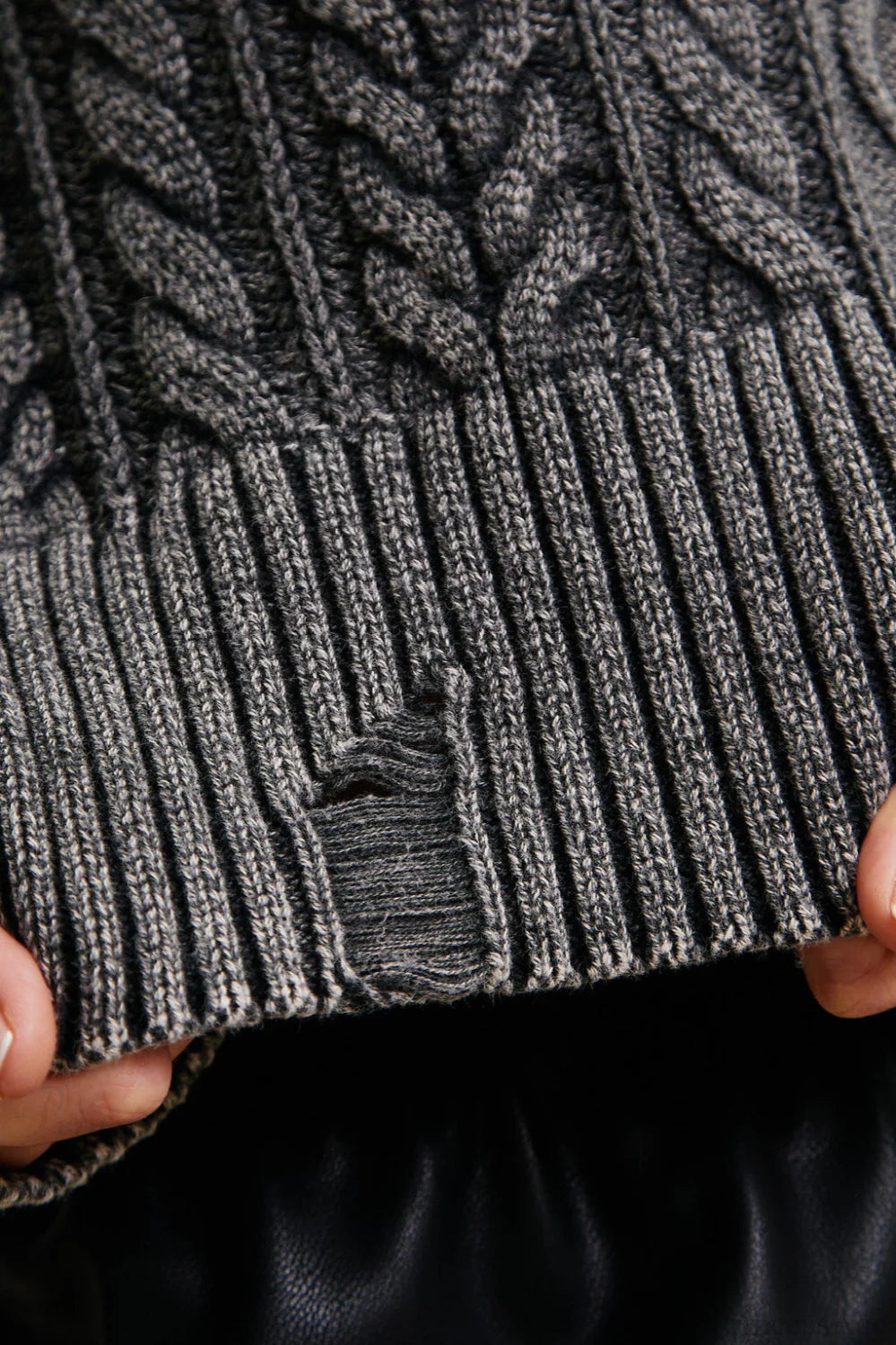 Distressed Crew Neck Cropped Crop Top Knit Sweater