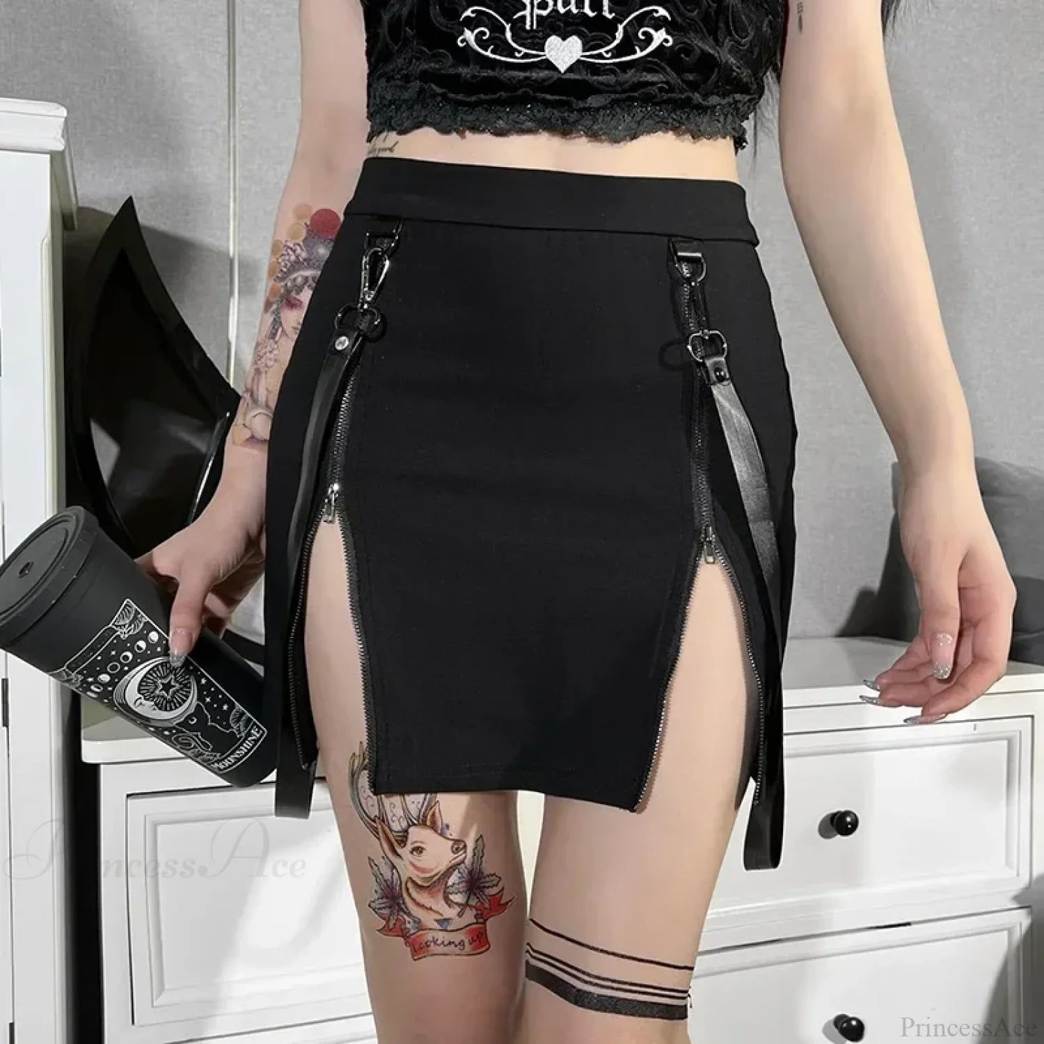 Double Zipper Gothic Hip Skirt black / XS