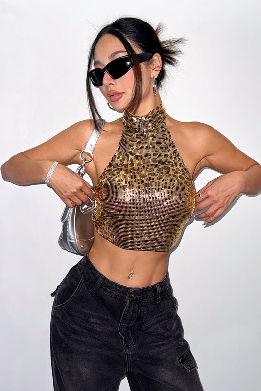 Metallic Leopard Cami Crop Top