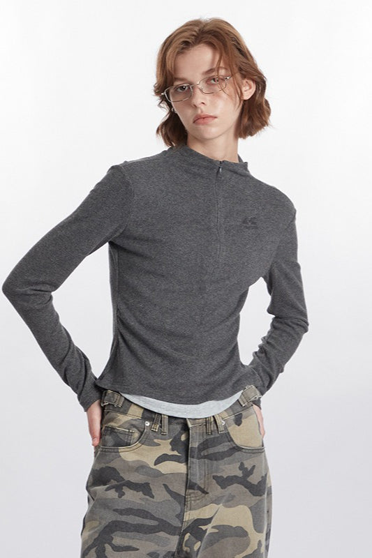 Mock Two-Piece Half-Zip Knit Top