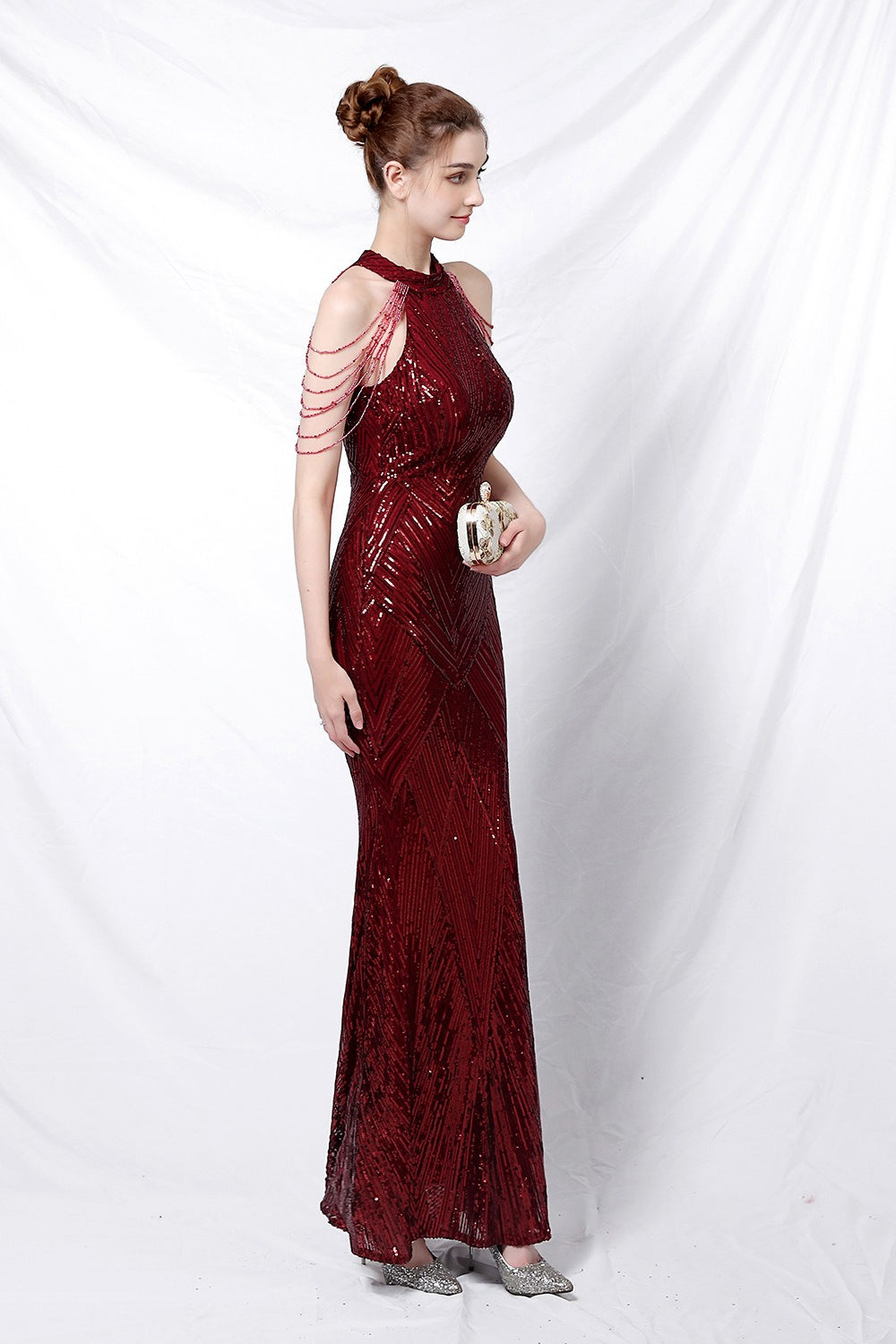 Sequin Halter Mermaid Maxi Party Dress