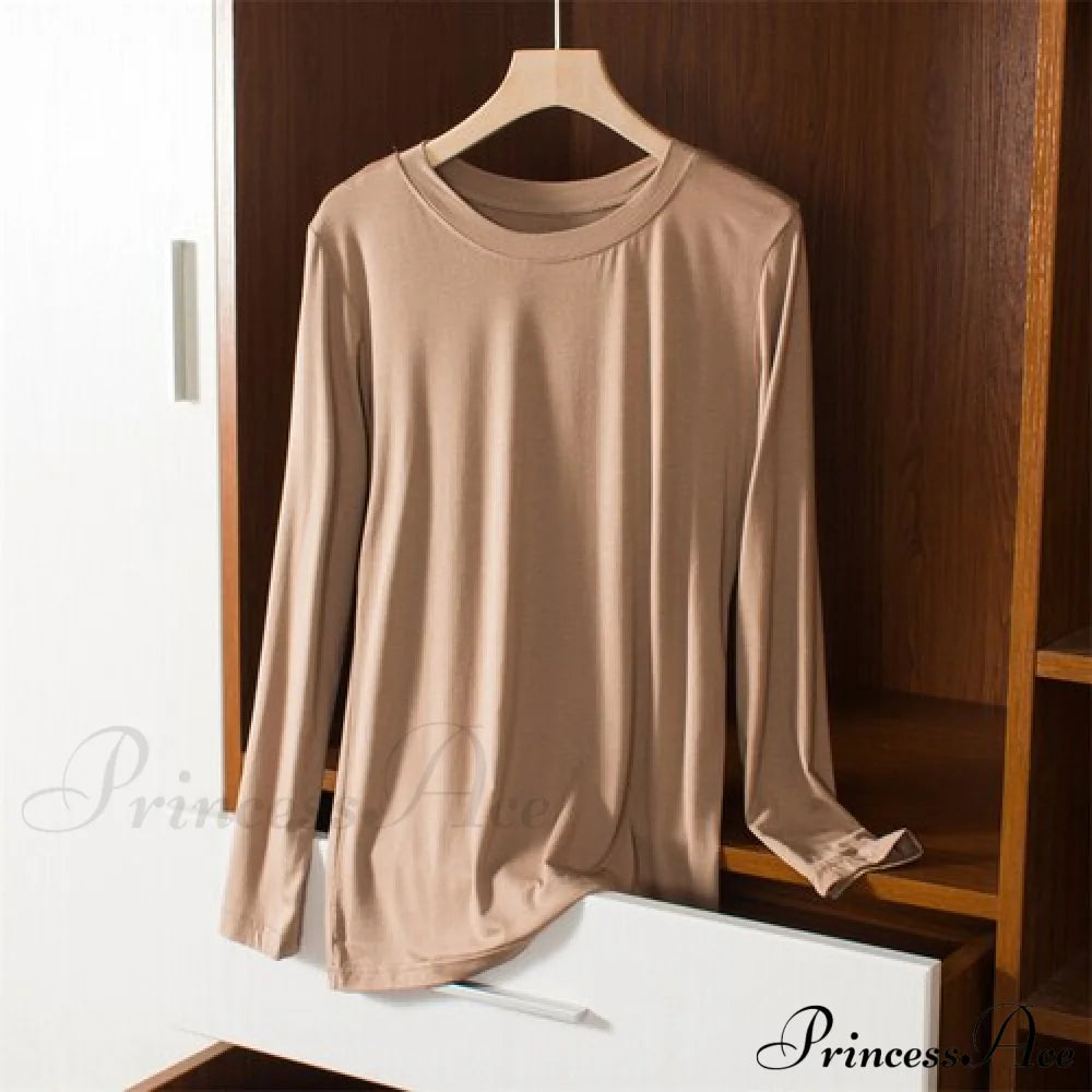 Elastic Long Sleeve Bottomed T-Shirt Khaki / M