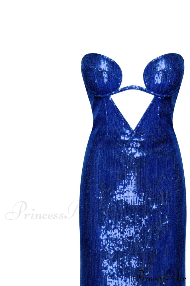 Electric Blue Maxi Charming Dress Covered In Sequins
