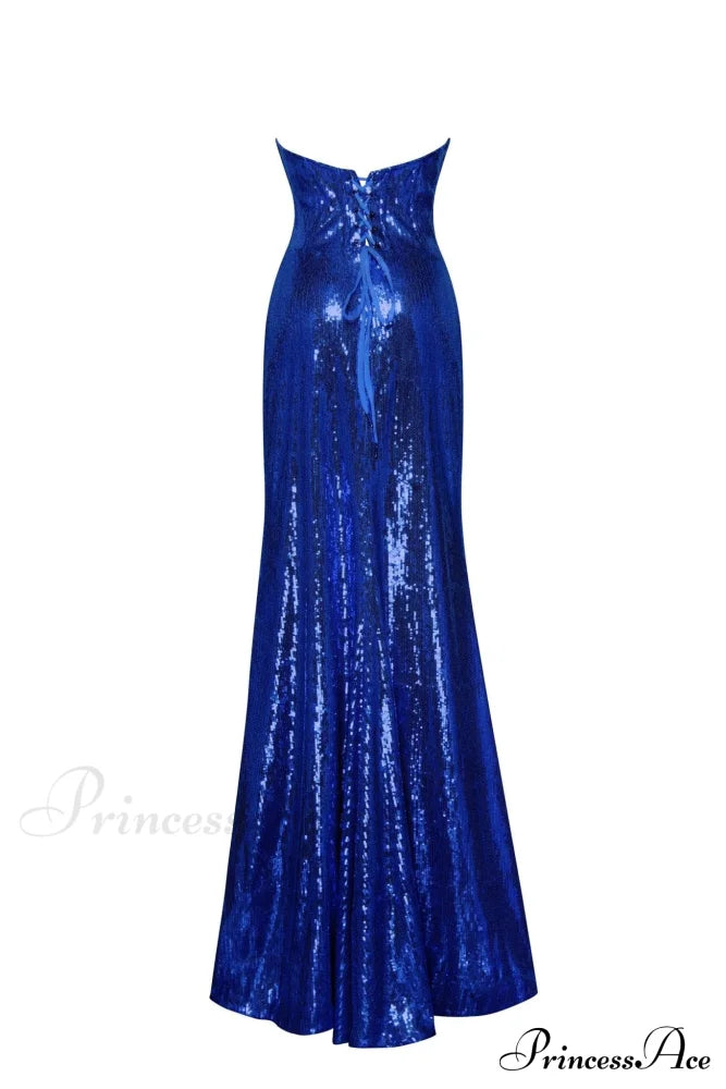 Electric Blue Maxi Charming Dress Covered In Sequins