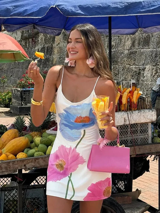 Elegant Floral Print High Waist Bodycon Floral Dress white / S floraldress-250126