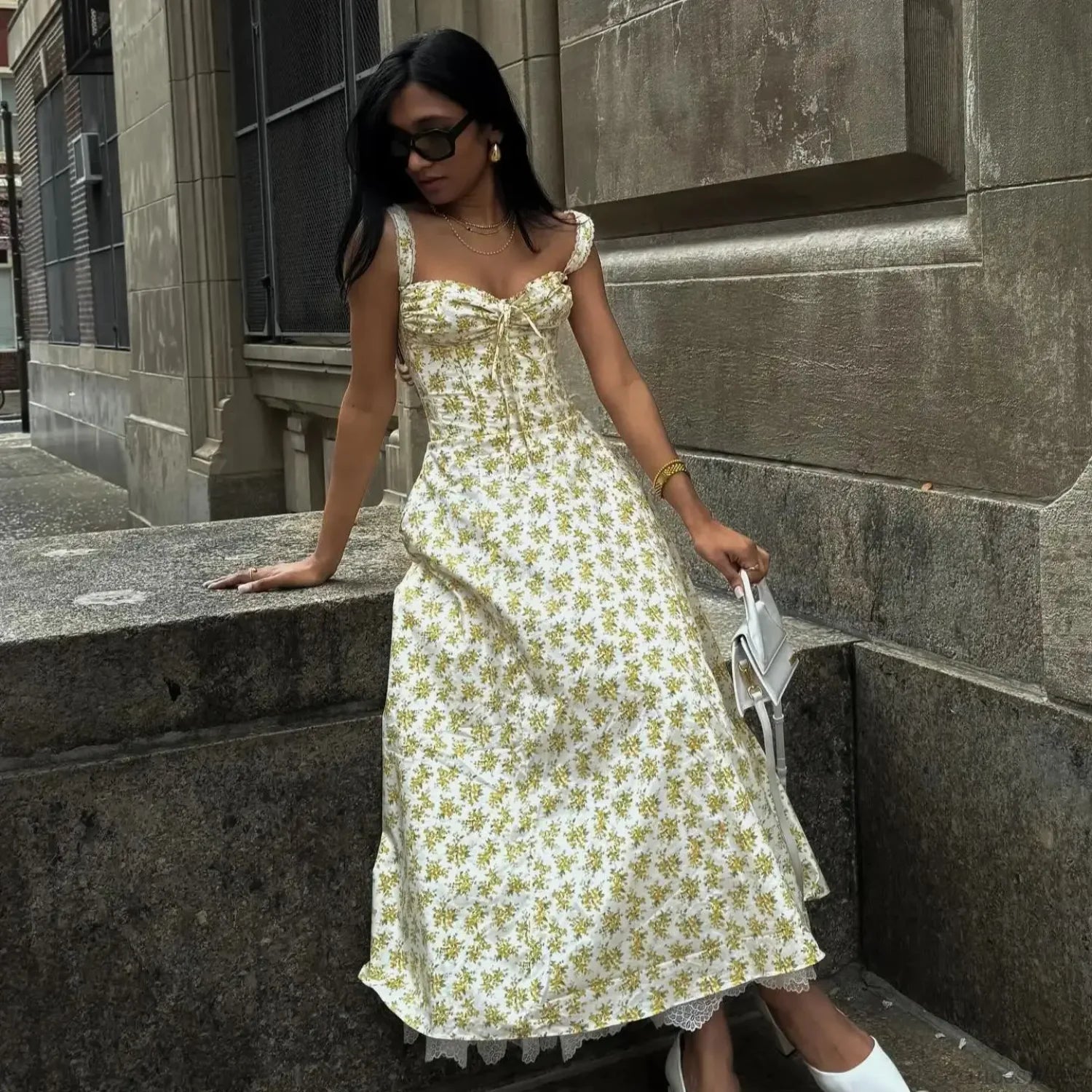 Elegant Floral Print Summer Midi Dress