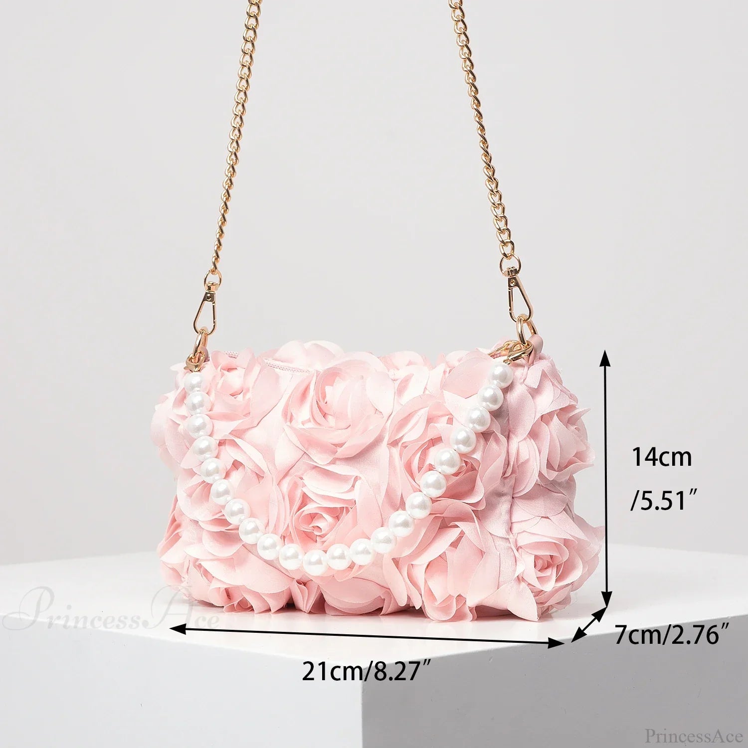 Elegant Rose Flower Faux Pearl Metal Chain Clutch Bag clutchbag-250126