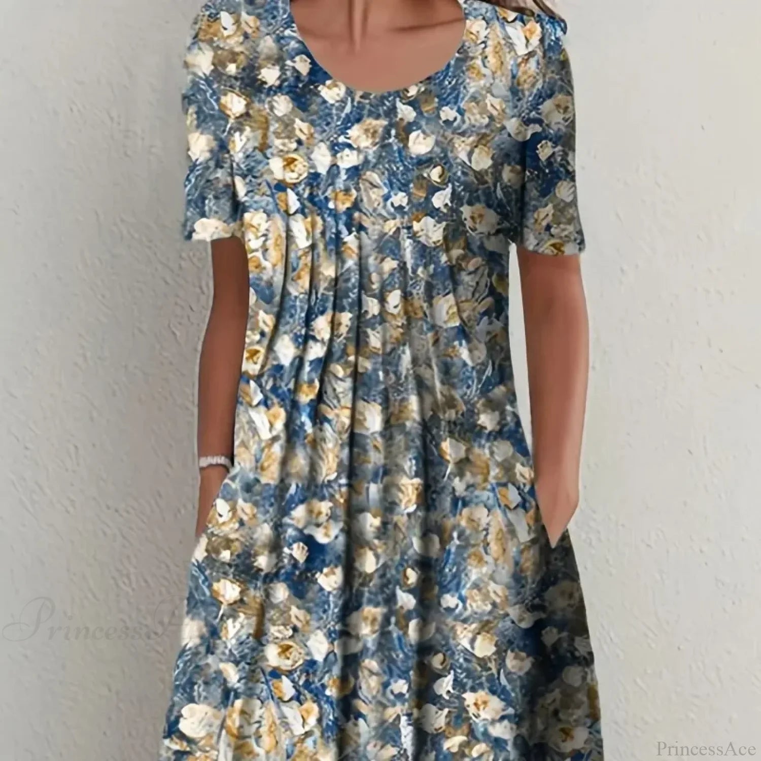 Elegant Spring Summer Round Neck Printed Floral Dress oldfloraldress-250126