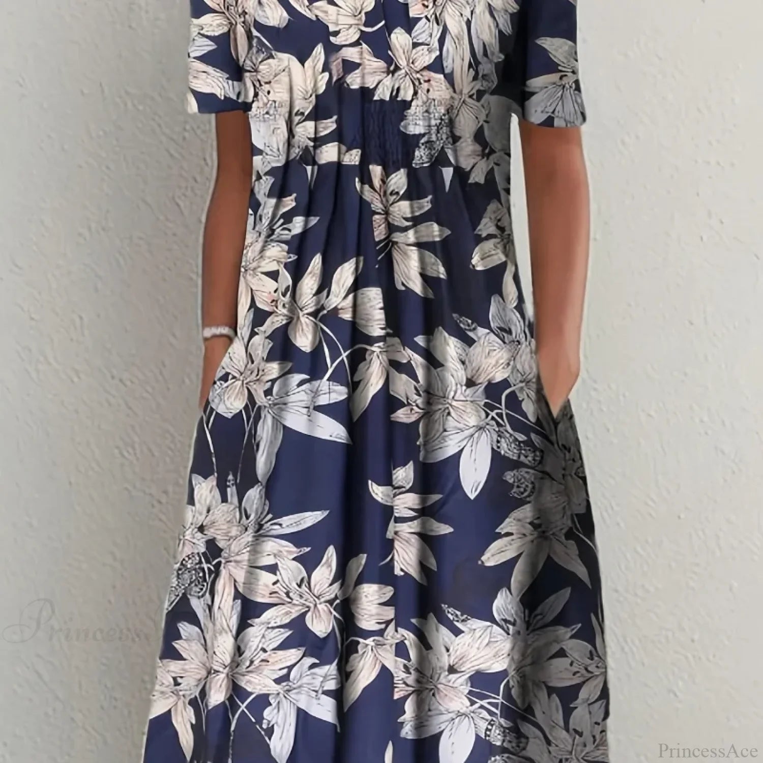 Elegant Spring Summer Round Neck Printed Floral Dress oldfloraldress-250126