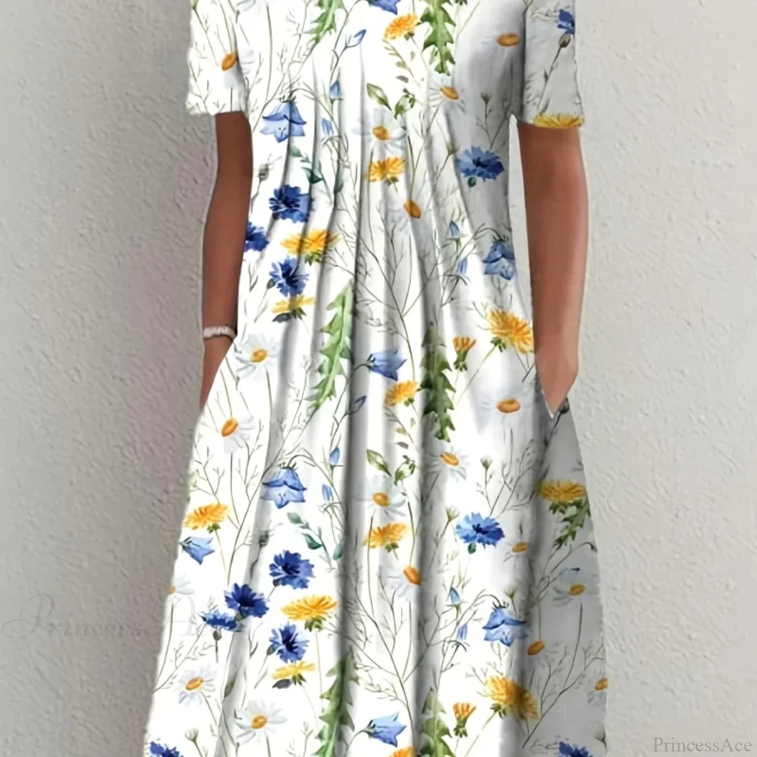 Elegant Spring Summer Round Neck Printed Floral Dress oldfloraldress-250126