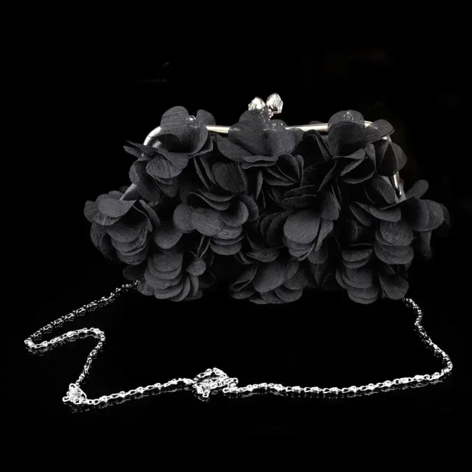 Elegant White Bride Floral Wedding Clutch Evening Handbag Black clutchbag-250126