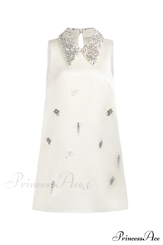 Elif Sleeveless Stylish Diamond Mini Dress S / White