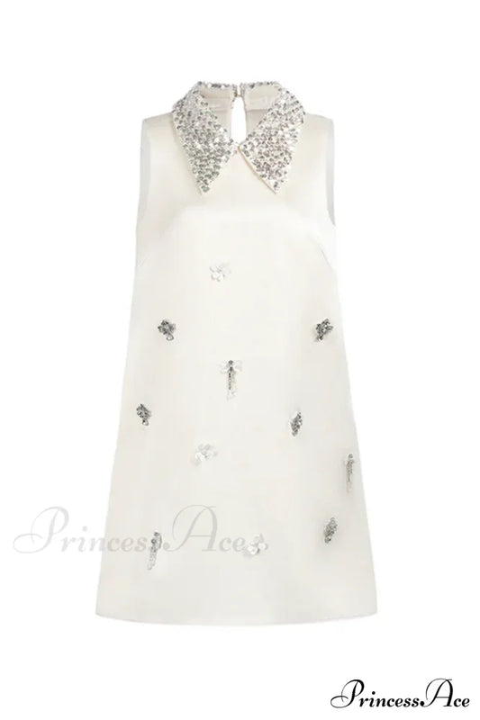 Elif Sleeveless Stylish Diamond Mini Dress S / White