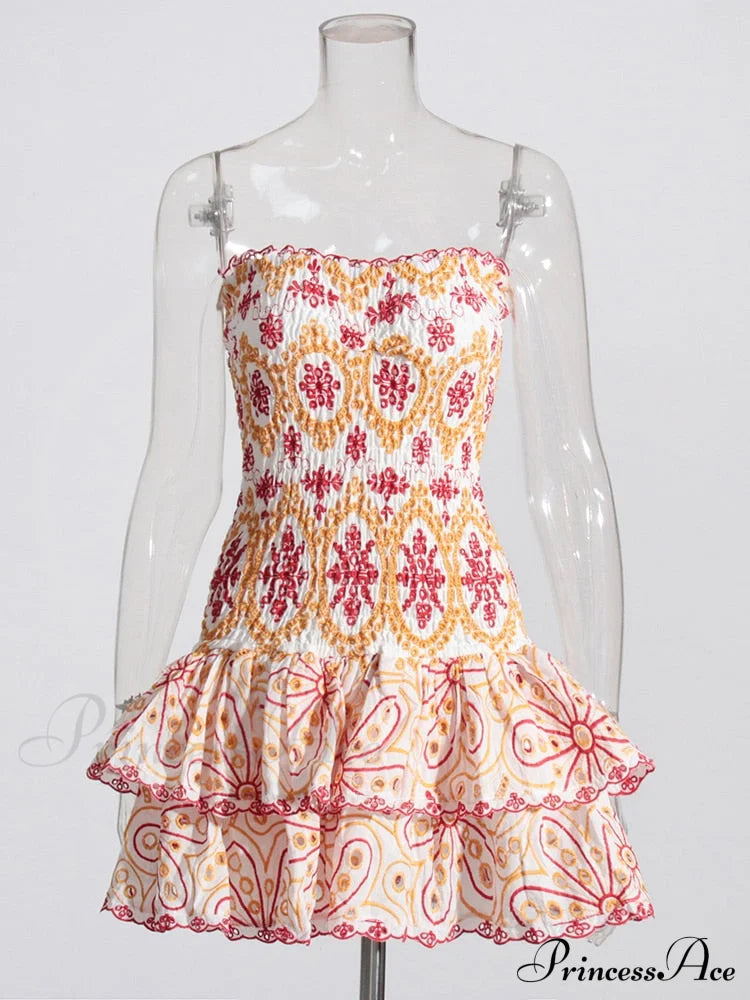 Embroidered Design Tube Ruched Mini Dress - Free From Label