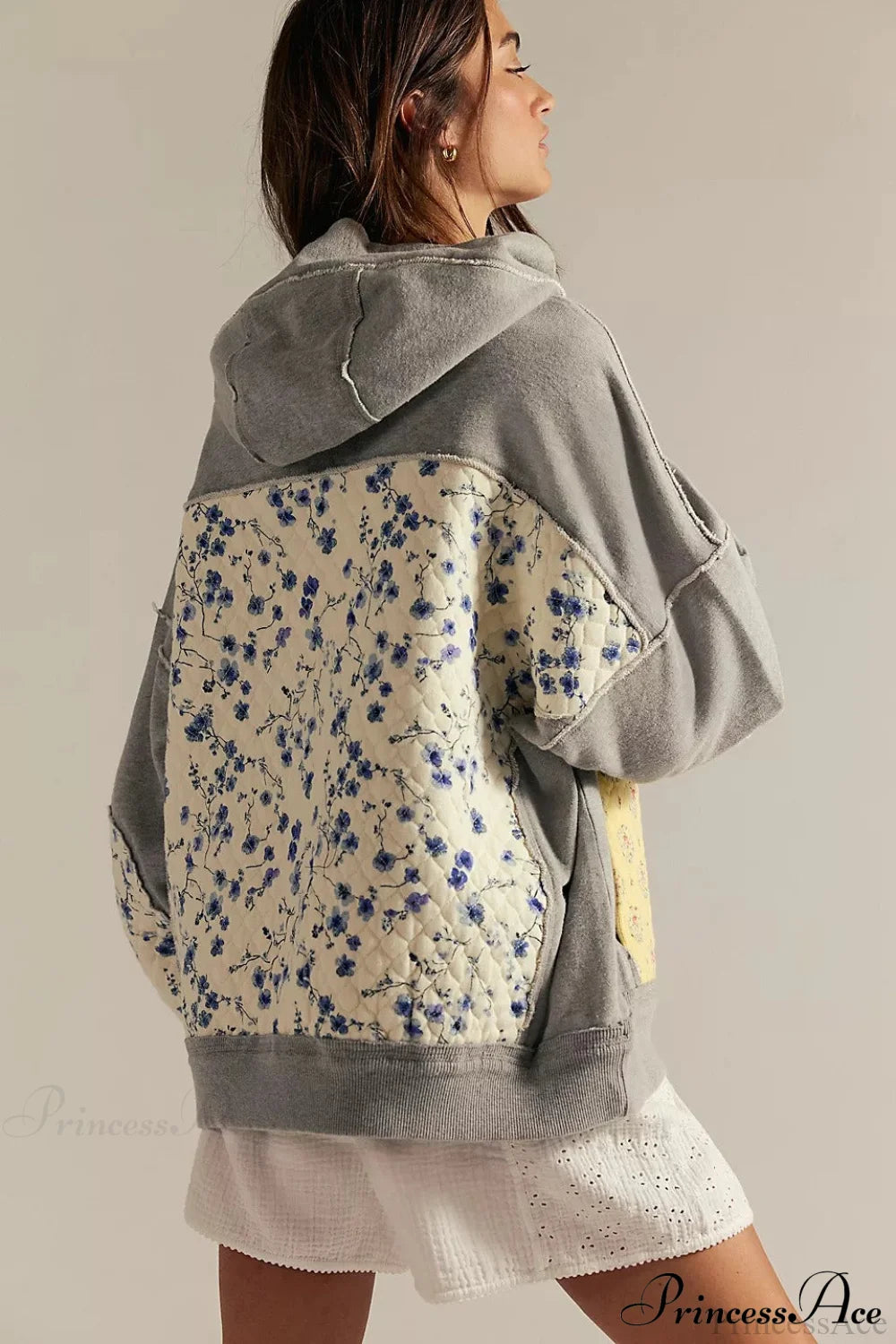 Embroidered Panel Design Casual Pullover Hoodie