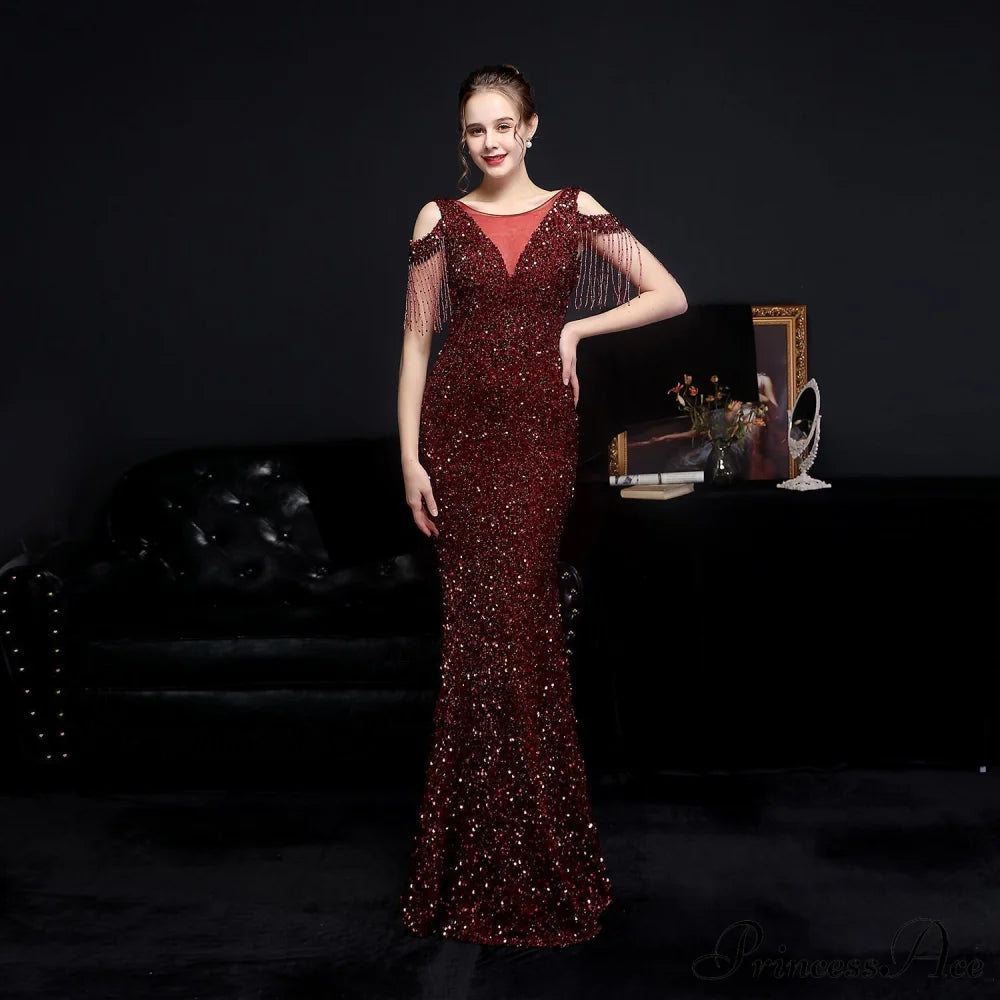 Emery sequined fringed fishtail dress - Lady Occasions