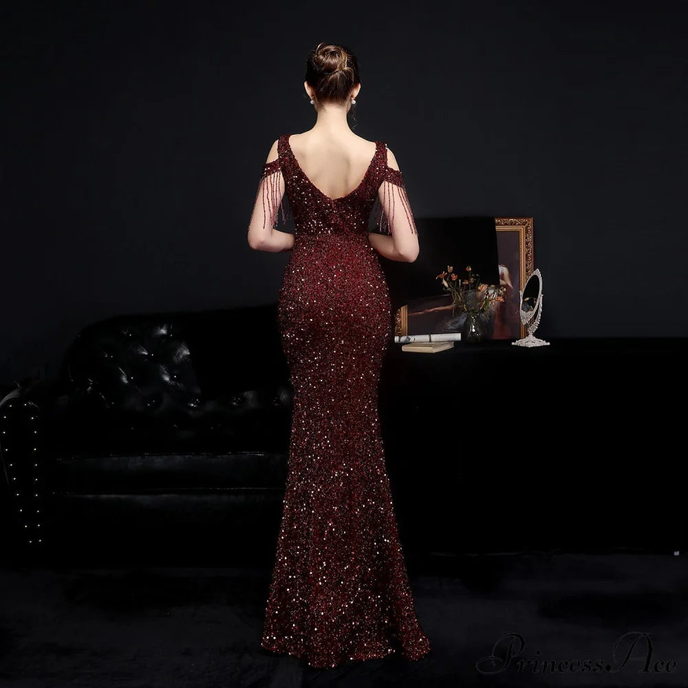 Emery Sequined Stylish Fringed Fishtail Dress S.o. Long Dresses