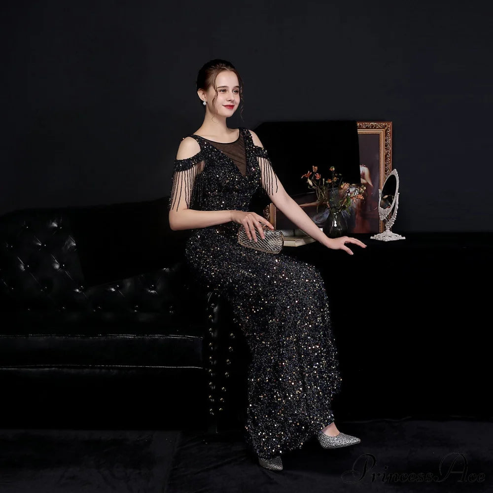 Emery Sequined Stylish Fringed Fishtail Dress S.o. Long Dresses