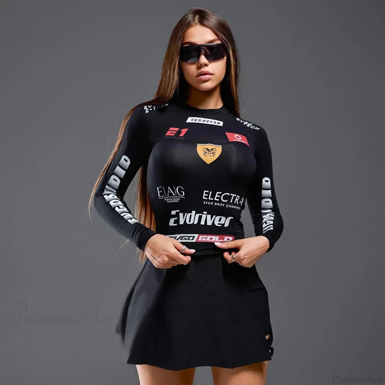 European American Motorcycle Style Letter Print Slim Knit Top knittop-250126