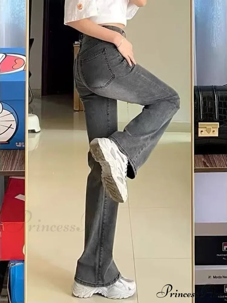 European And American Retro Brown High-Waisted Straight-Leg Loose Thin Wide-Leg Autumn Jean