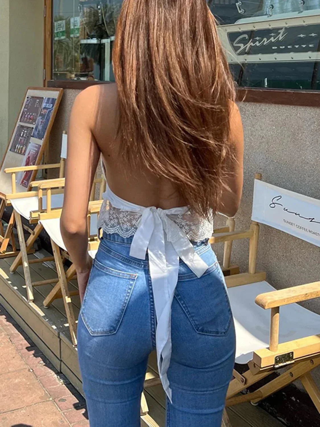 Eyelet Embroidery Halter Lace Ruffle Backless Crop Vest croptop-250126