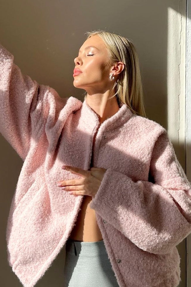 Casual Pink Faux Fur Short Jacket Pink / S