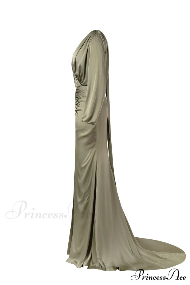 Fancy Olive Silk Charming Maxi Evening Dress