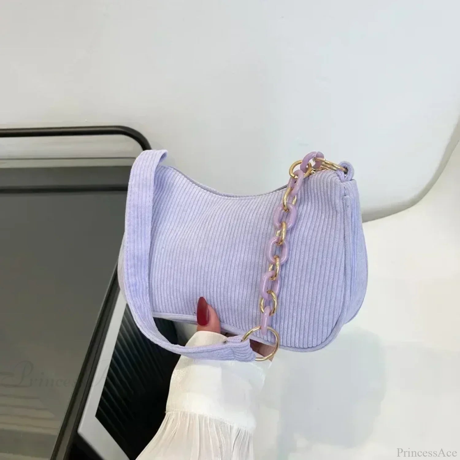 Fashion Corduroy Zipper Underarm Shoulder Bag Purple shoulder-250126
